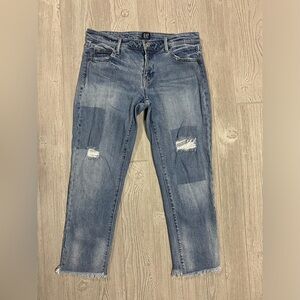 GAP Girlfriend Cropped Jeans Raw Hem Two Tone Distressed Size 26